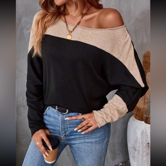 Boho two tone batwing sleeve blouse - Picture 1 of 6